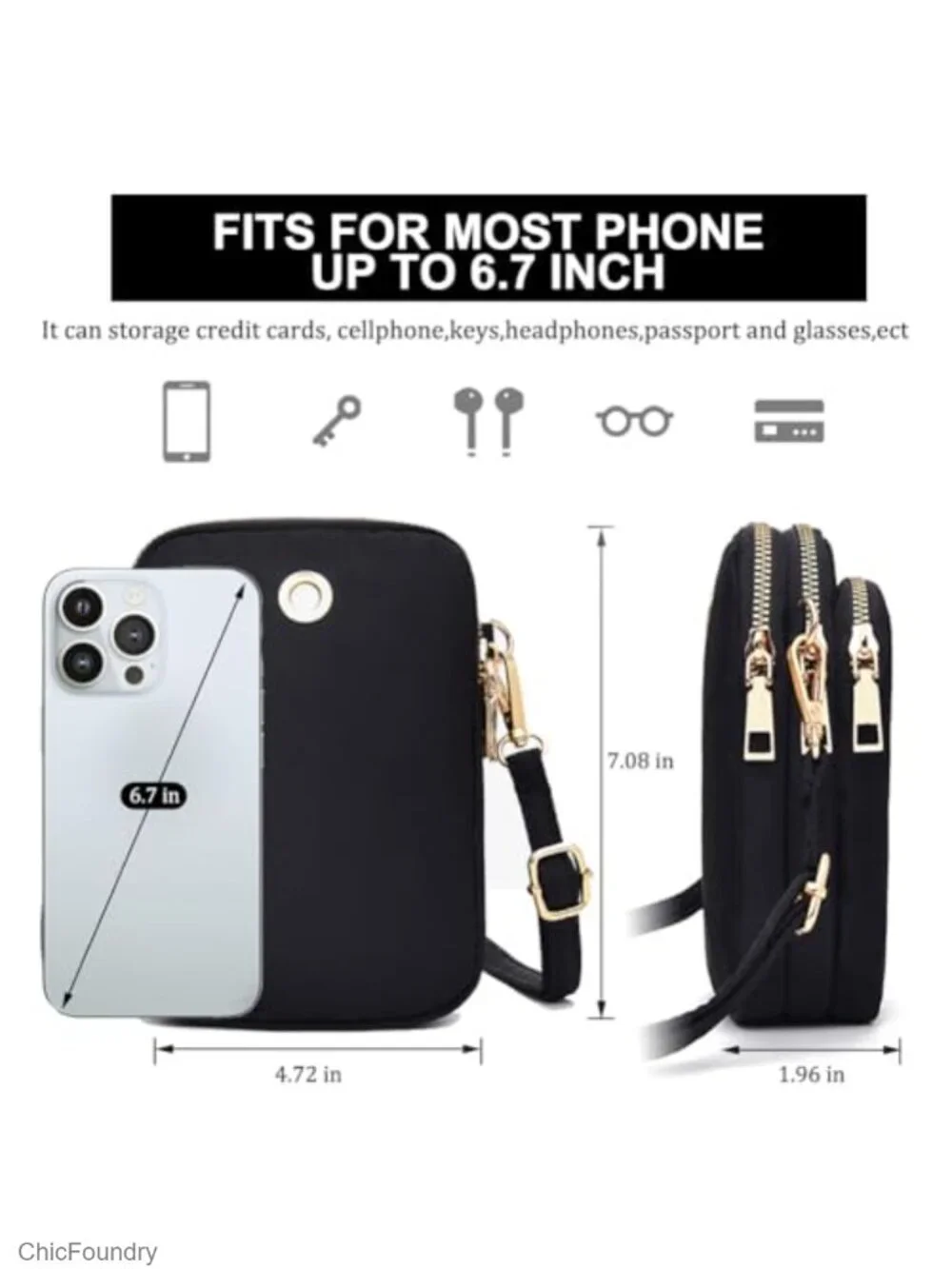 Mini Crossbody Cell Phone Bag Adjustable Strap Nylon